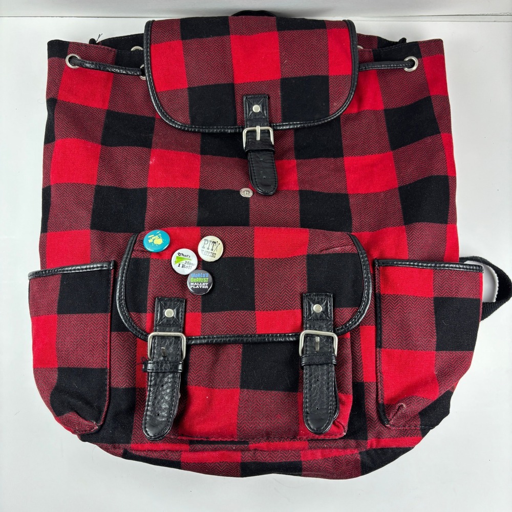 Aeropostale Backpack Unisex‎ OS Red Black Buffalo Plaid Buckle Accent School